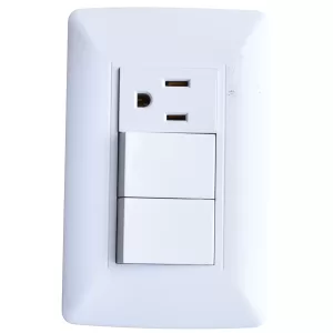 Placa 3 ventanas con 2 apagadores sencillos y contacto con tierra